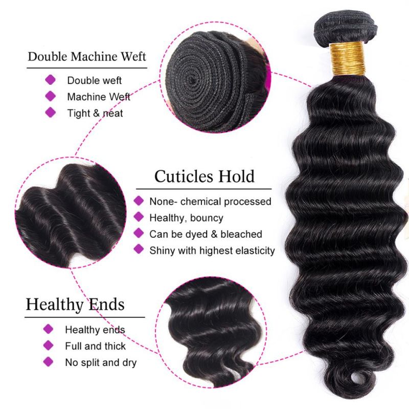 Unprocessed Hair Weaving Loose Deep Wave Bundles with Closure Brazilian Hair Bundles with Closure Remy 100% Human Hair Bundles with Lace Frontal Closure