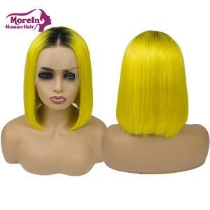 100% Brazilian Virgin Cuticle Aligned Hair Wig Color 1b Yellow Bob Lace Front Wigs Wholesale