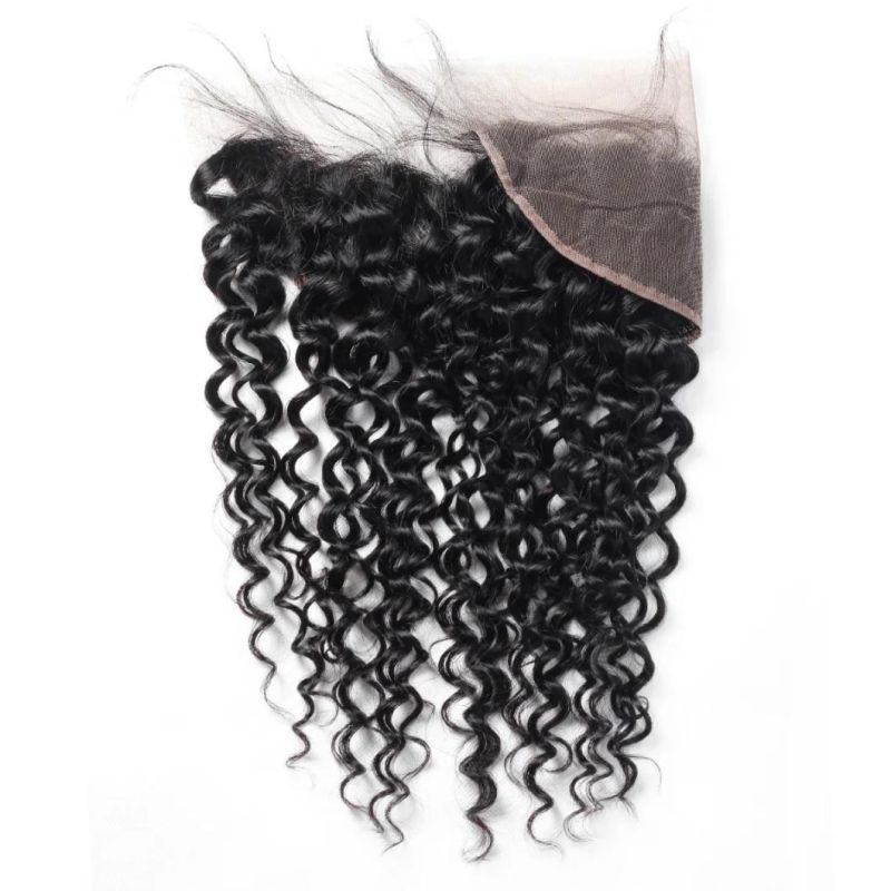 9A 13*4 Lace Frontal Closure Virgin Non-Remy Kinky Curly Free Part Hair Weaving #Black