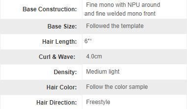 Lw640: Human Hair Fine Mono PU Coating Hair Replacement Systems
