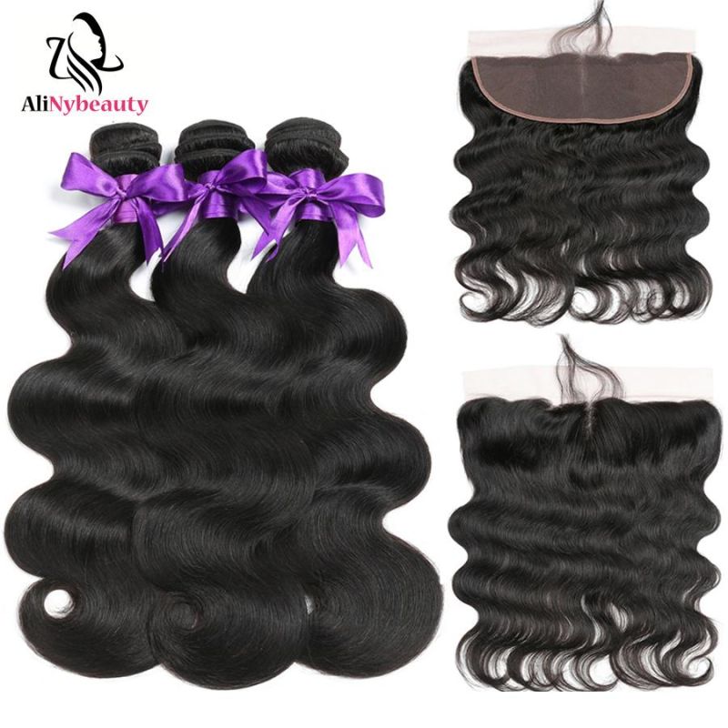 Bundles with Lace Frontal Brazilian Virgin Hair Human Hair Extension