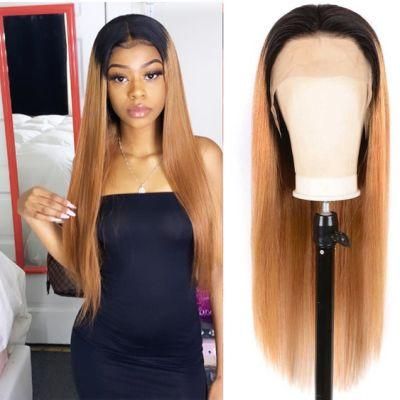 Straight Lace Front Wig Human Hair 150% Density Pre Plucked Bleached Knots with Baby Hair Ombre Wig 1b/4/27