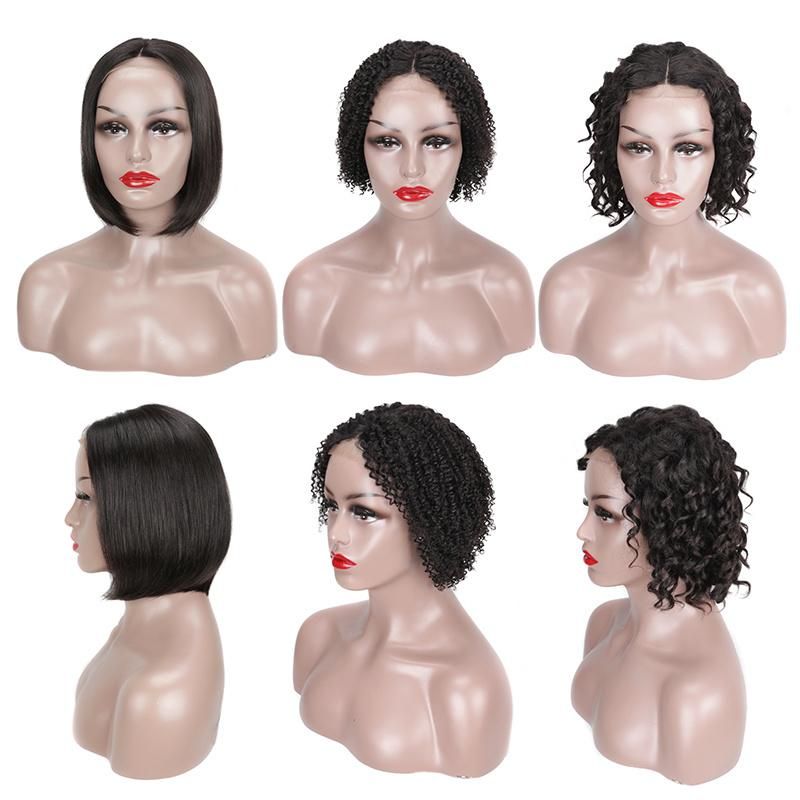 Deep Curly Brazilian Short Hair Transparent Lace Front Wigs