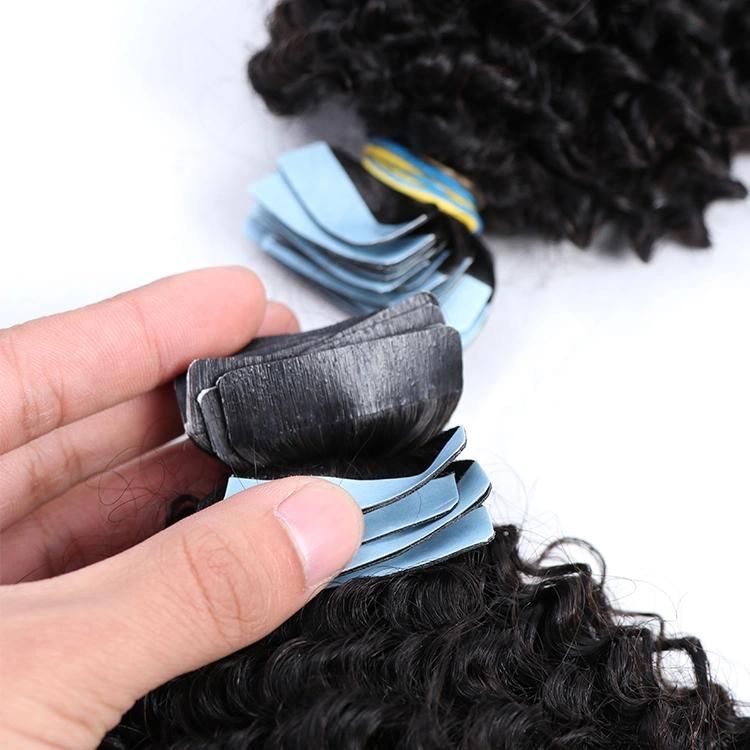 Indian Hair Vendors Wholesale Double Drawn Afro Curly Invisible Tape Hair Extension