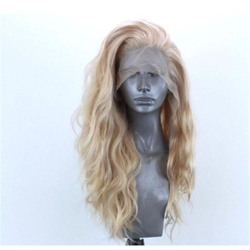 Water Wave Wigs Lace Front 13X2 Synthetic Wig for Women Blonde Natural Heat Resistant Breathable Long Hair 24 Inches