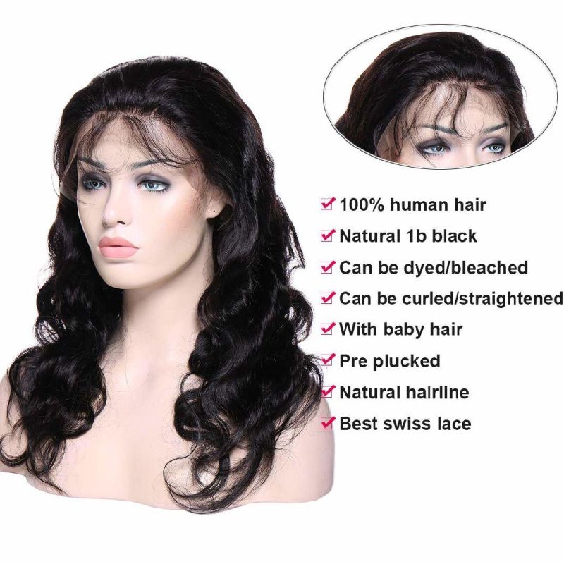 10A Grade Full Lace Human Hair Wig Body Wave 100% Brazilian Hair Free Part Anywhere Glueless Lace Wig with Baby Hair 20 Inches
