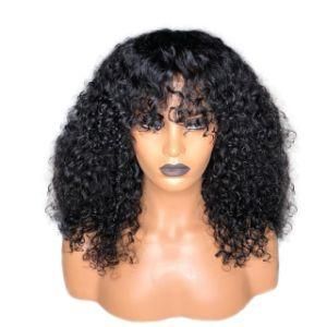 Free Tangle Cuticle Aligned Brazilian Human Hair Curly Lace Front Wig with Bangs