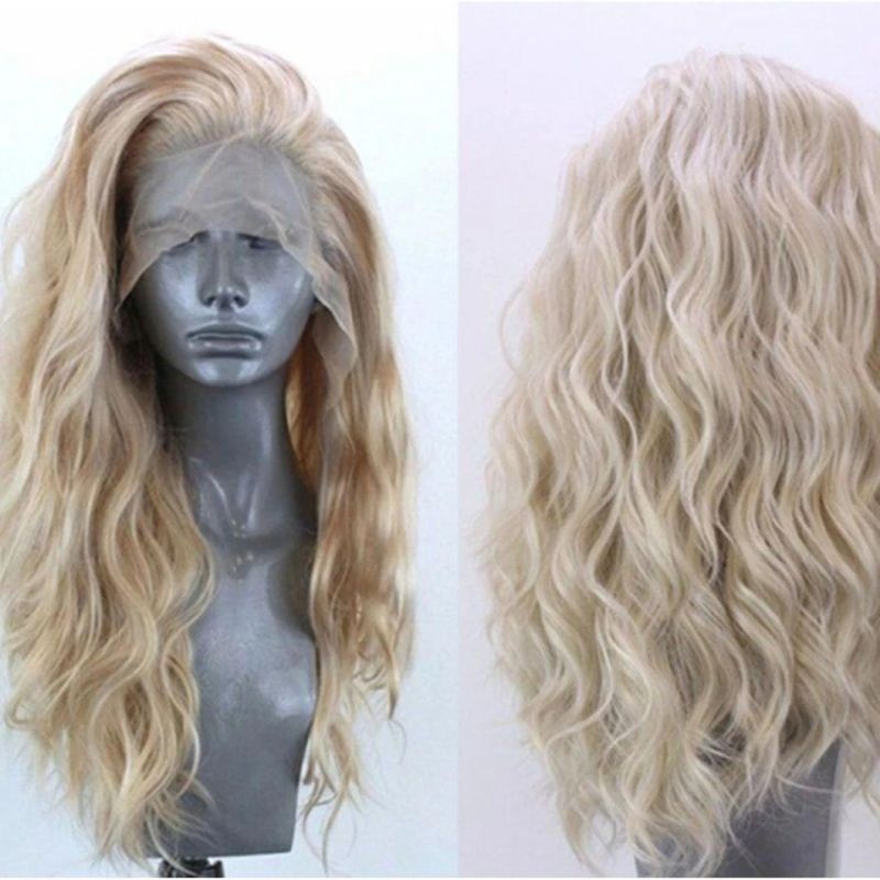 Water Wave Wigs Lace Front 13X2 Synthetic Wig for Women Blonde Natural Heat Resistant Breathable Long Hair 24 Inches