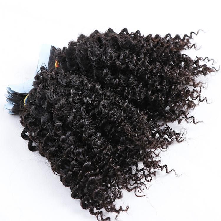 Natural Black Ombre Color Brown 4A Kinky Curly Wholesale Virgin Cuticle Tape in Hair Extension