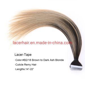 B#2-18 Darkest Brown to Dark Ash Blonde Raw Virgin Human Hair Tape Hair Extensions PU Tape Weft Hair