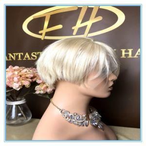 High Quality Hot Sales#613 Blond Color Short Human Hair Lace Wigs with Factory Price Wig-055
