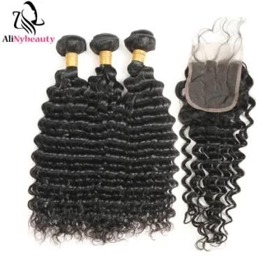 Alinybeauty Wholesale Virgin Human Hair 3 Bundles with Lace Closure