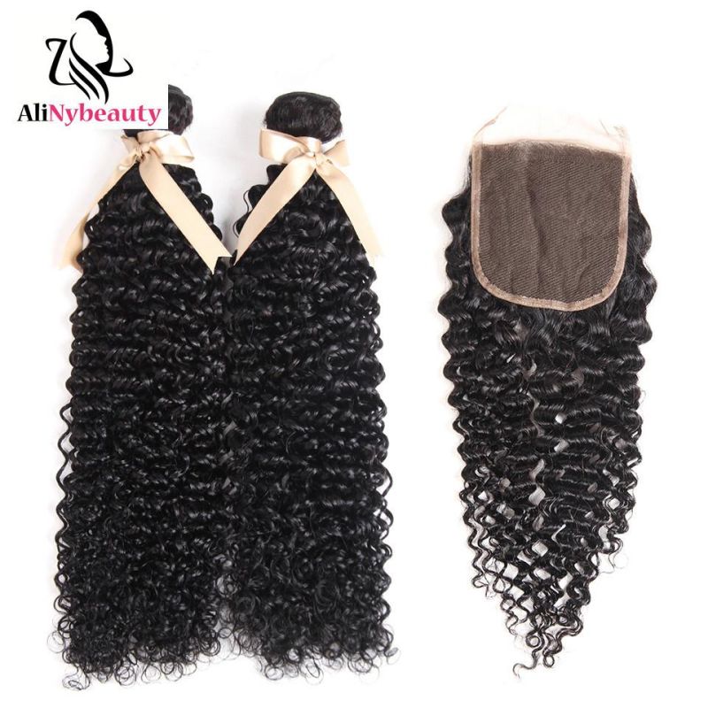 Brazilian Virgin Human Hair Jerry Curly Bundles with Lace Closure