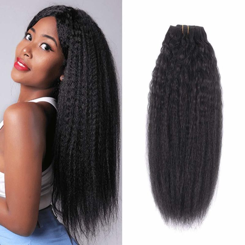 Kbeth Human Hair Extension Clip in for Black Women Hand Tied Hair Weave Remy Custom Long Yaki Kinky Straight Brazilian 100 Unprocessed Clip in Hair Extensions