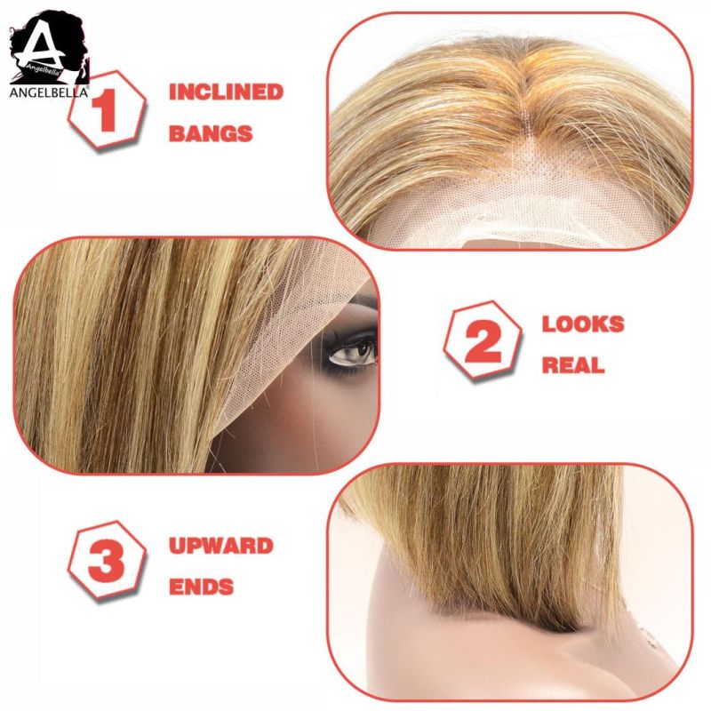 Angelbella Wholesale Price Top Quality Highlight 4# 27# Wigs Raw Indian Remy Human Hair Frontal Wigs