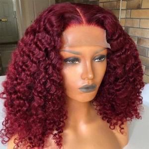 Hot Sale 99j Curly Human Hair Wigs Deep Parting 13X6 Red Curl Lace Front Wig for Black Women