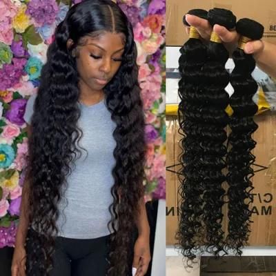 Kbeth Wholesale Indian Remy Virgin Human Hair Weave Can Dye to 27 Color 100 Human Remy Hair Deep Wave Bundles with Frontal