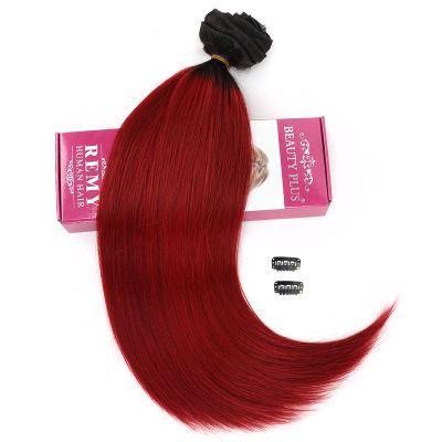 Factory Wholesale 100% Human Hair Clip in Hair Extensions Ombre Color Cuticle Aglined Brazilian Hair