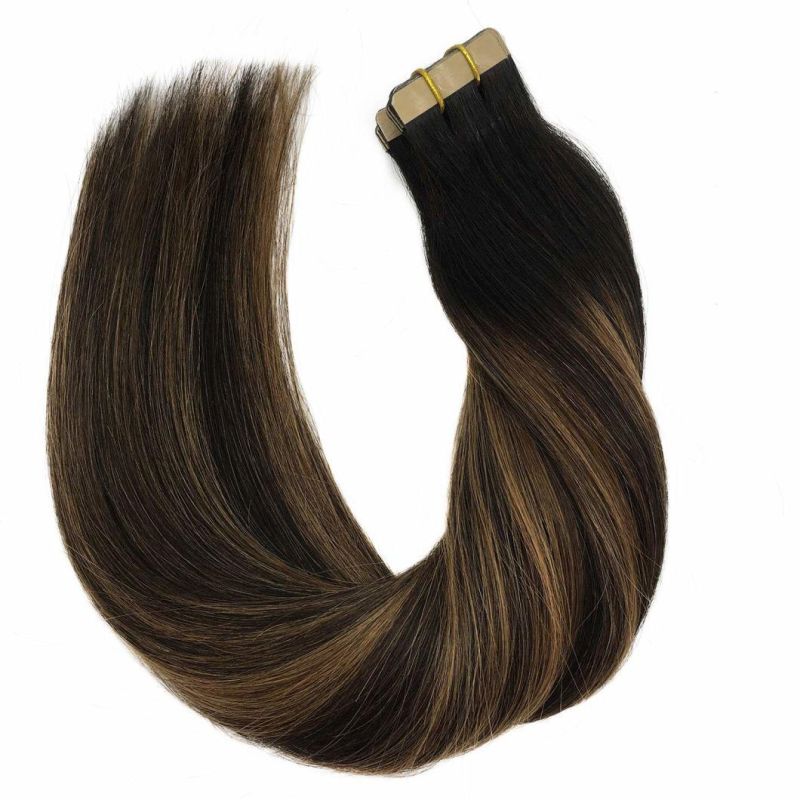 Tape in Hair Extensions Human Hair 24 Inch Balayage Natual Black to Chestnut Brown 20PCS 50g Real Hair Extensions Tape in Remy Hair Extensions for Women