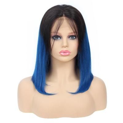 Lace Frontal Wigs Malaysian Remy Straight 1b/Blue Color Ombre Lace Front Human Hair Wigs Short Bob Wigs