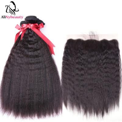 No Chemical Virgin Human Cuticle Aligned Kinky Straight Hair with Lace Frontal Closure