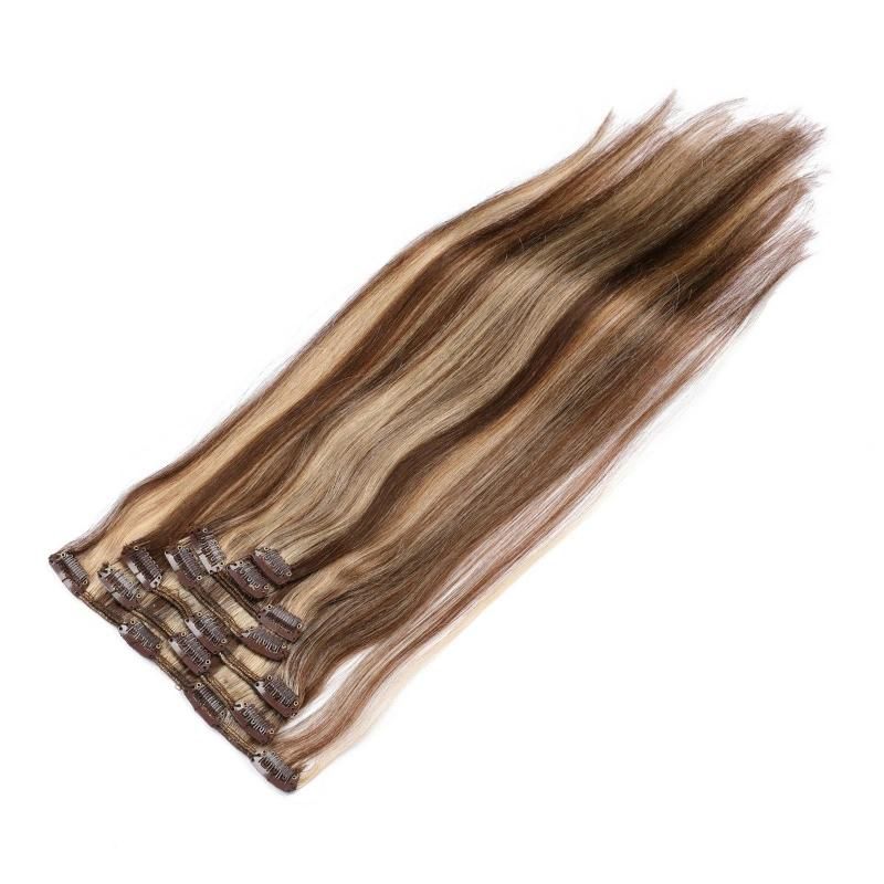 Double Drawn Thick Ends Cuticle Aligned Hair Clip in Hair Extensions #P14/60
