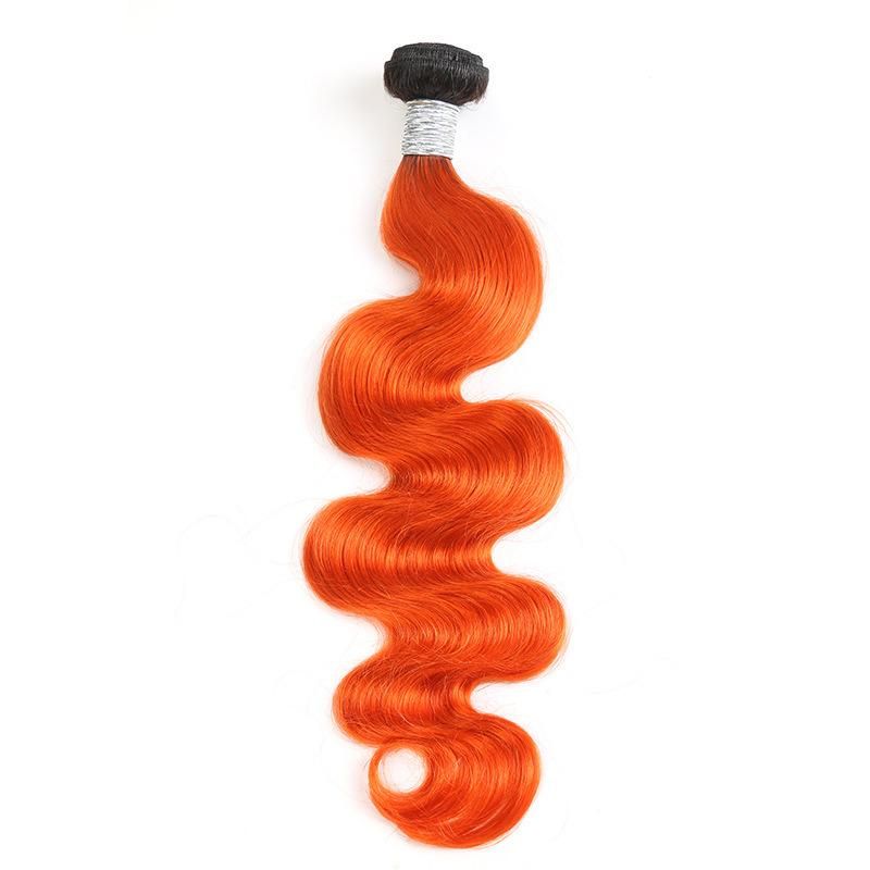 Hand Tied Orange Color Hair Bundles, Deep Wave 28" Hair Extension, Double Drawn or Weft Human Hair Bundles with 4*4 Closure