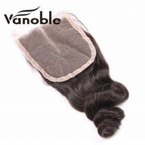 Hot Sales Swiss 4*4 Loose Wave Human Virgin Hair Lace Closure with Factory Price