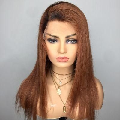 Brown Color 18inch Silky Straight 100% Human Hair Wigs Brazilian Lace Wig