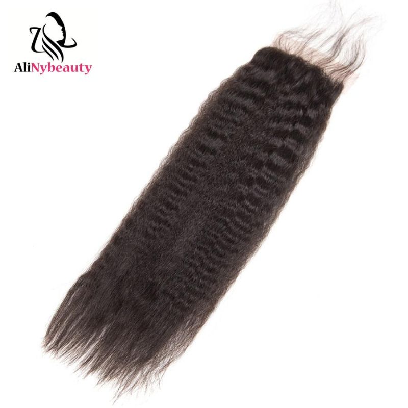 Alinybeauty Brazilian Hair Kinky Straight 3 Bundles with Lace Closure