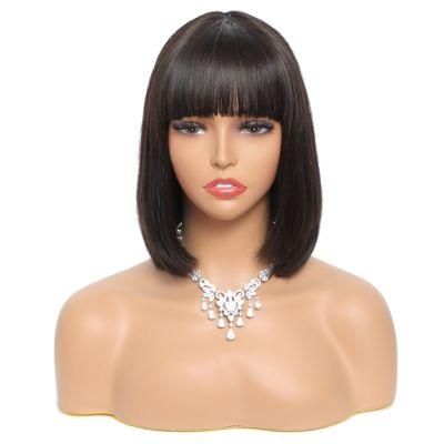 Short Bob Human Hair Wigs with Bangs None Lace Front Wigs Brazlian Straight Hair Machine Made Bob Wig for Women