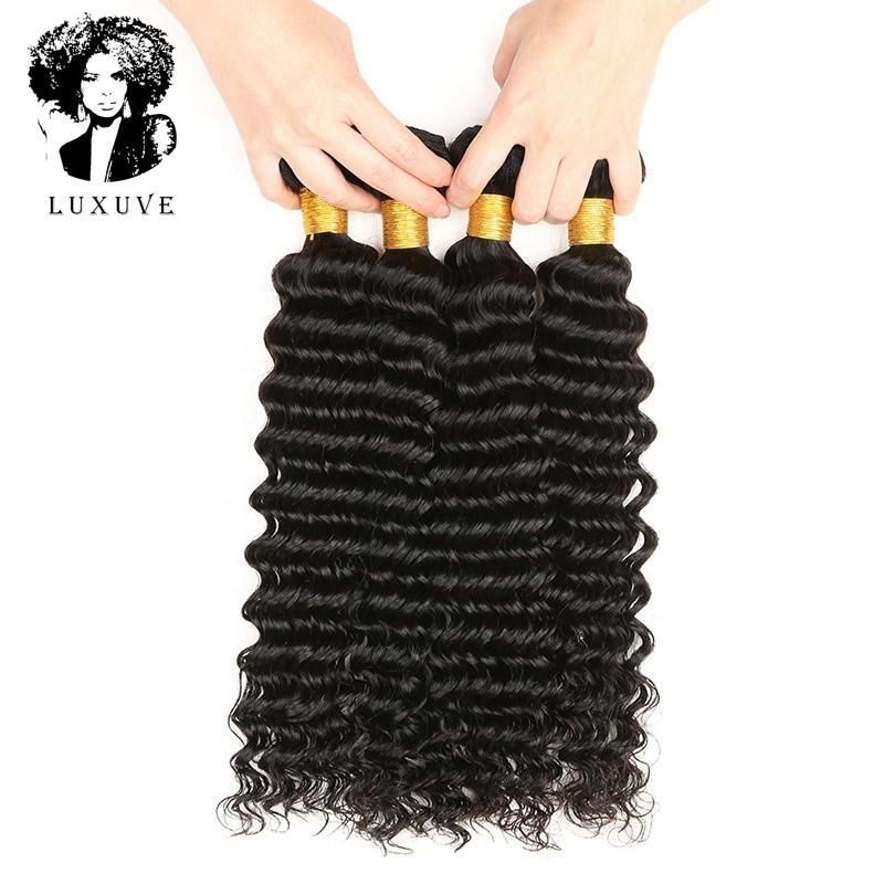 Luxuve Best Quality Rose Curl Weave Human Virgin Hair Deep Wave Bundles with Closure
