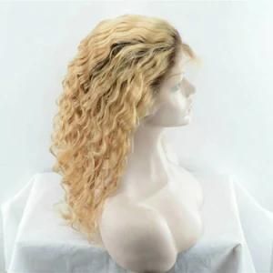 Ombre Blonde Curly Remy Virgin Peruvian Hair Front Full Lace Wig