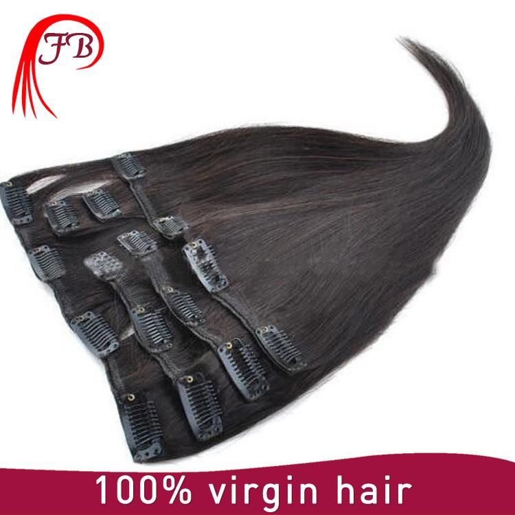 Black Color Clip-on Human Hair Extension Barzilian Virgin Hair