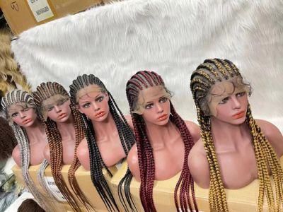 Braided Lace Front Wig African Glueless Box Braids Wig Tresse Cornrow Baby Hair Remy Lace Braided Wig for Black Women