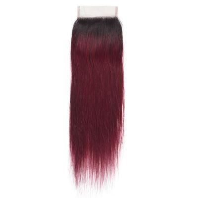 Brazilian Human Hair Straight 4X4 Lace Closure Free Part Human Hair Extension Ombre Color T1b/99j