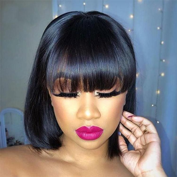Kbeth Human Hair Wig with Bangs for Black Women 2021 Fashion Bouncy Elastic Remy Short Straight 12 Inch Long Lasting Sexy Short Black Bob Wigs Supplier