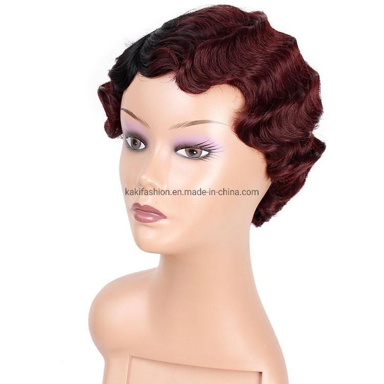 Part Side Synthetic Short Wigs Ombre Red Deep Wave Hair Wigs Synthetic Pixie Cut Short Wigs