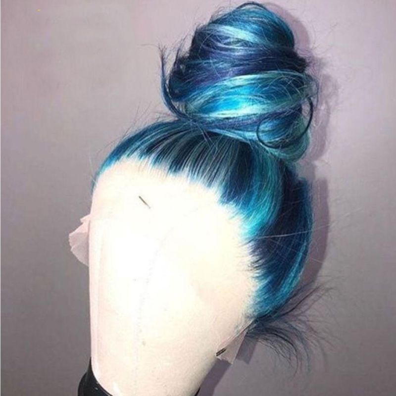 Blue Straight Wig Highlight Wig Human Hair Colored Brazilian Human Hair Wigs Lace Front Wig Transparent HD Lace Frontal Wigs 20 Inches for Women 150%