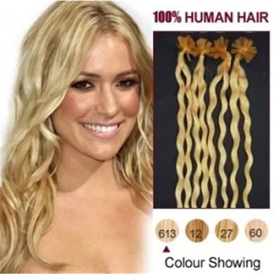 Nail Tip Curly Bleached Blonde Human Pre-Bonded Hair Extension
