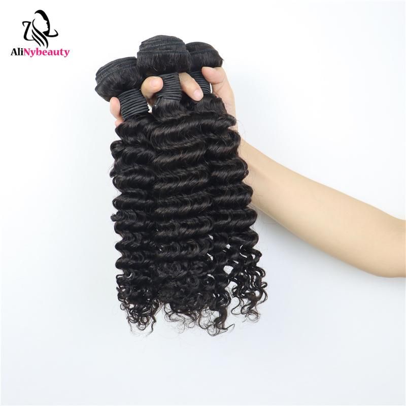 100% Human Hair Bundles Double Weft Deep Wave Hair Weaving