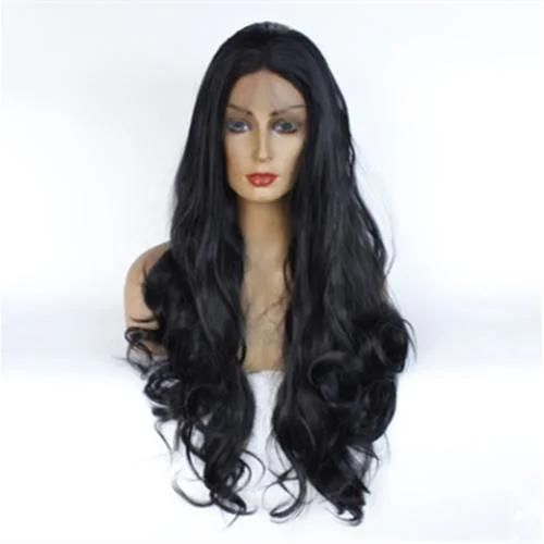 Synthetic Long Wavy Dark Black Headband Wigs