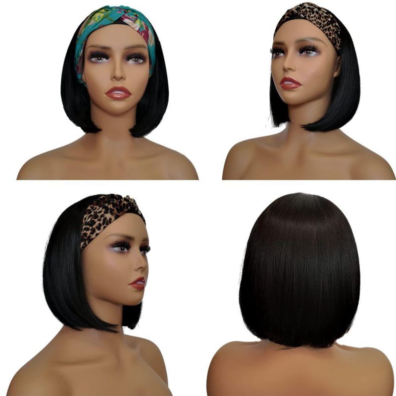 Short Bob Headband Wigs for Black Women with Wig Cap
