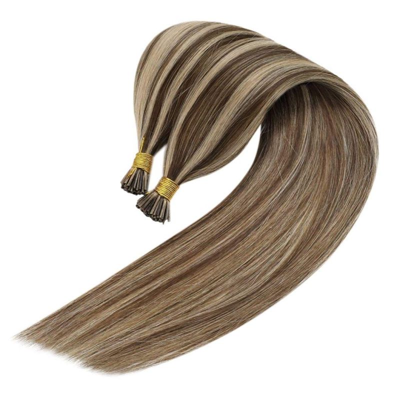 Pre Bonded Remy I Tip Hair Extensions Dark Brown Highlights Caramel Blonde Hair Extensions Tip 100% Real Straight Brown Highlight Hair Extensions 14" Ig/S 50g