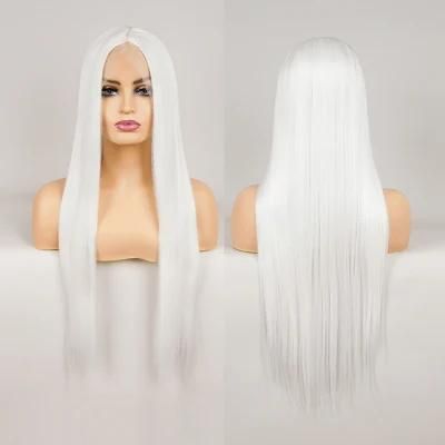 Straight White Synthetic Lace Front Wig Cosplay Wig for Women