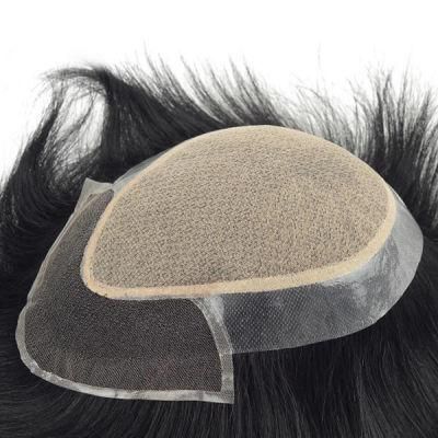 Silk Top Clear PU and French Lace Front Natural Mens Hair System