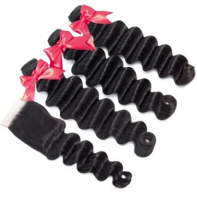 Brazilian Human Hair Bundles with Closure Loose Deep Wave