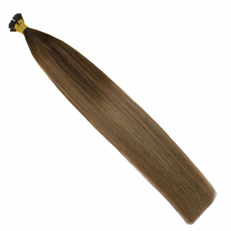 14inch Balayage I Tip Extensions Human Hair Dark Brown Fading to Golden Brown Highlighted Golden Blonde 100% Real Remy Hair Keratin Human Hair Extensions-1g/Str
