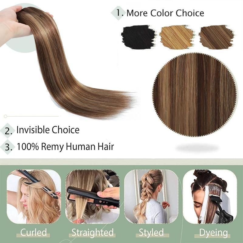8PCS/Set Seamless Weft Brazilian Real Human Clip in Hair Extensions #4/27/4