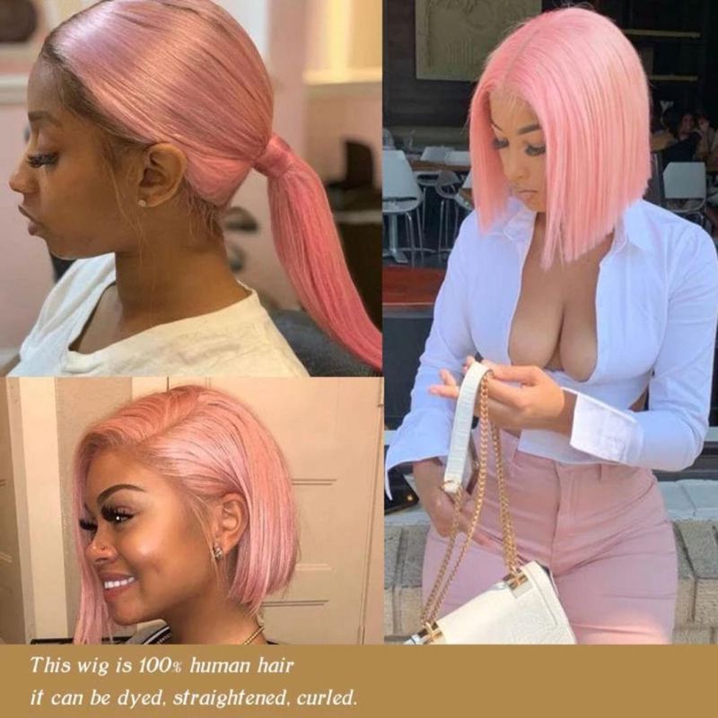 Pink Wig Straight Lace Front Human Hair Wigs for Women Human Hair Brazilian Remy 4X4 Closure Transparent Lace Wigs 20 Inches